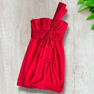 BCBG Max Azria Jewel Red One Shoulder Asymmetric Cocktail Dress Size 0